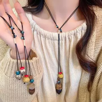 Ожерелье-цепочка в виде свитера с кисточками в стиле «Древний дзен» — ожерелье-ключица в этническом стиле X1627 A чёрный