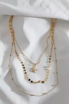 Ожерелье-цепочка золотого цвета из трех частей с фигуркой морской звезды