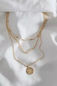 Ожерелье-цепочка золотого цвета из трех частей с цветными камнями «Счастливая фигурка»