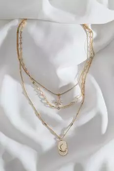 Ожерелье-цепочка золотого цвета с изображением луны и полярной звезды из трех частей