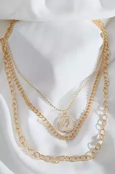 Ожерелье-цепочка золотого цвета с подвеской-медальоном из трех частей