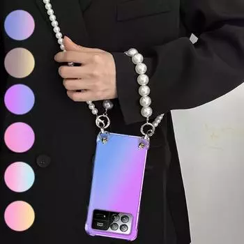 Ожерелье через плечо, жемчужный ремешок, чехол для телефона для Xiaomi Mi Mix Fold 3 2, браслет-цепочка, прозрачный градиент, силиконовая подушка безопасности, мягкая задняя крышка из ТПУ for MI Mix Fold 2