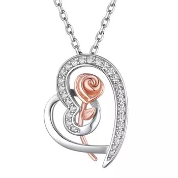 Ожерелье ChicSilver Heart для женщин Популярный аксессуар из серебра 925 пробы с розой и цирконием