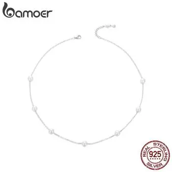 Ожерелье-чокер BAMOER из стерлингового серебра 925 пробы с изысканным жемчугом, белое золото с жемчугом, подвески, ювелирные изделия, подарки для женщин BSN389