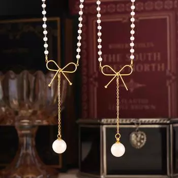 Ожерелье-чокер Fresh Fairy Bow с имитацией жемчуга, холодный ветер, темперамент, простая цепочка на ключицу из нержавеющей стали