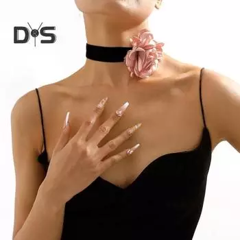 Ожерелье-чокер из флокированной ткани, регулируемая удлинительная цепочка, изысканное легкое ожерелье с декором в виде розы, ювелирные аксессуары фиолетовый