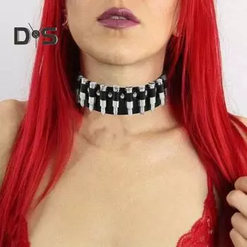 Ожерелье-чокер из искусственной кожи с заклепками и воротником в стиле панк-рок, готическое ожерелье-чокер для женщин и мужчин, эффектные ювелирные изделия чёрный