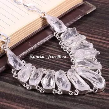 Ожерелье-чокер из натурального необработанного кристалла, серебряное ожерелье, необычная форма необработанного камня, ожерелье из грубого камня, праздничная одежда, свадебное ожерелье, подарок Free Size белый