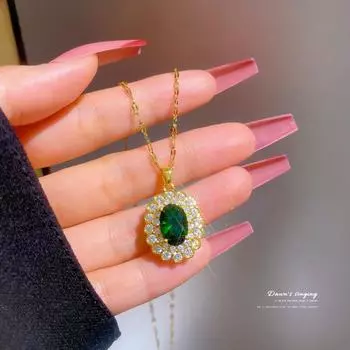 Ожерелье-чокер из нержавеющей стали 316L для женщин, изысканное зеленое циркониевое ожерелье-цепочка на ключицу, подарки
