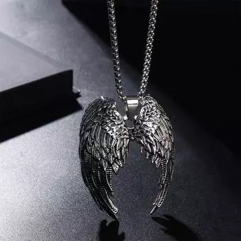 Ожерелье-чокер из нержавеющей стали в корейском стиле для мужчин, цепочка на ключицу, модные украшения, ожерелье в форме крыла ангела чёрный