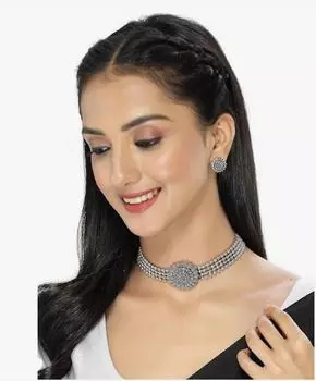 Ожерелье-чокер из окисленного серебра с серьгами-гвоздиками