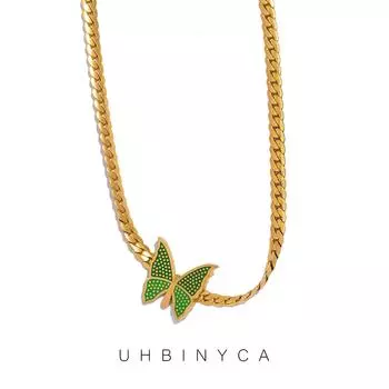 Ожерелье-чокер с бабочкой для женщин, позолоченное модное ожерелье из нержавеющей стали с защитой от ржавчины золотой