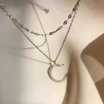 Ожерелье-чокер с лунной звездой из стерлингового серебра 925 пробы для женщин, двухслойные фианиты, ювелирные изделия для вечеринок, подарки S-N733