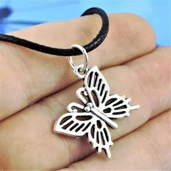 Ожерелье-чокер с подвеской в виде бабочки, черное кожаное колье, подвеска в виде бабочки, ожерелье для девочек, цепочка на ключицу