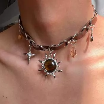 Ожерелье-чокер с подвеской в виде солнца из кожи Maillard Retro для женщин