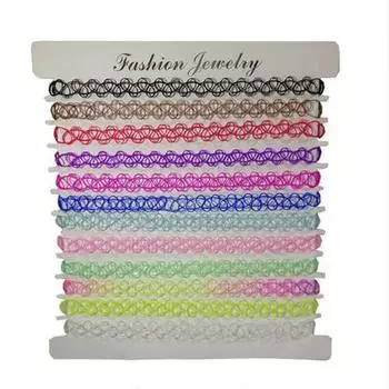 Ожерелье-чокер с татуировкой для девочек, готические ожерелья-чокеры для женщин, эластичные полые панк-украшения, 12 шт. / комплект