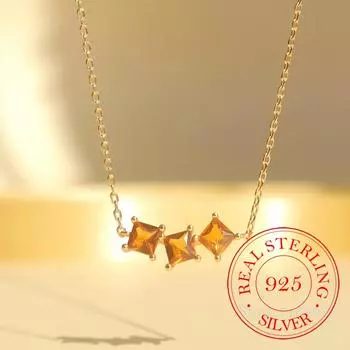 Ожерелье-чокер с тройным кристаллом из стерлингового серебра 925 пробы и цитрином для женщин, ожерелья из 14-каратного золота, ювелирные изделия для свадебной вечеринки в подарок