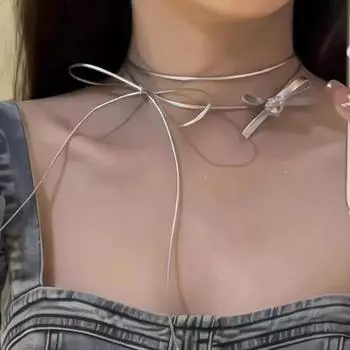 Ожерелье-чокер Spicy Girl на шею, новинка 2023 года, роскошный дизайн, розовое ожерелье с бантом и узлом в форме сердца для женщин для женщин C4077-1