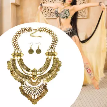 Ожерелье-чокер в стиле бохо с серьгами для сценических выступлений золотой