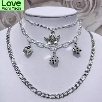 Ожерелье-чокер в стиле хип-хоп с подвеской Angel Dice для женщин, панк-металлическое ожерелье с ключицами, модные украшения, подарки на вечеринку, новинка