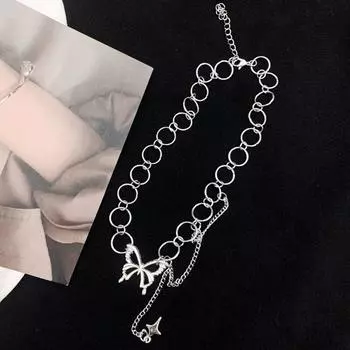 Ожерелье-чокер в стиле панк-бабочка для женщин, золотое серебро, толстая цепочка, кулон, ожерелье, ювелирное украшение, чокер для женщин