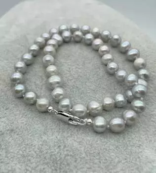 ОЖЕРЕЛЬЕ Collana di perle d acqua dolce grigia 17 дюймов 7-8 мм