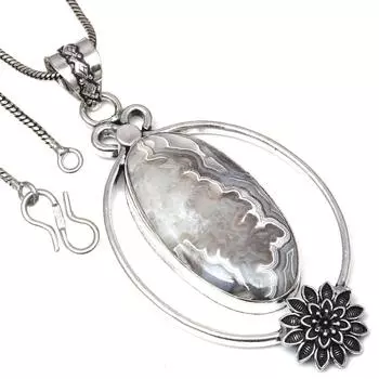 Ожерелье Crazy Lace Agate Gemstone Handmade Antique Silver Jewelry 3