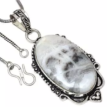 Ожерелье Crazy Lace Agate Gemstone Handmade Antique Silver Jewelry 2.25
