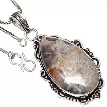 Ожерелье Crazy Lace Agate Gemstone Handmade Antique Silver Jewelry 2.5