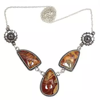 Ожерелье Crazy Lace с подвеской из агата и драгоценного камня, серебряные натуральные ювелирные изделия