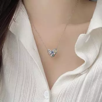 Ожерелье Цвет Циркон Сердце Ожерелье женское меньшинство Дизайн Смысл Цепи Ключицы Ретро Милый Прохладный Spice Girls В Форме Сердца