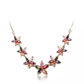 Ожерелье-цветок, медная инкрустация, разноцветное ожерелье из циркония, цепочка из змеиной кости as the picture