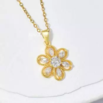 Ожерелье-цветок с шестью лепестками, женское, простое, высококлассное, с темпераментом, универсальная цепочка на ключицу, кулон-цветок с цирконом
