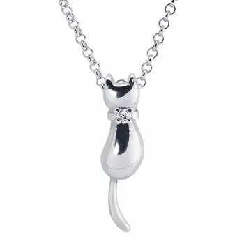 Ожерелье Дамский Кошачий Бриллиант Серебряный Кулон [Cat Diamond]