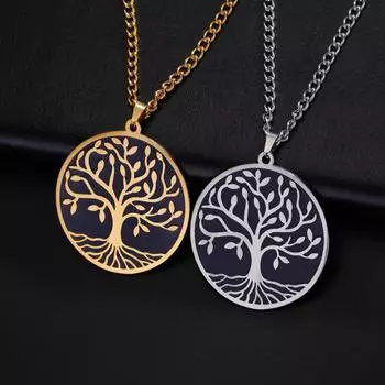 Ожерелье «Дерево жизни» для мужчин, круглое подвесное украшение из нержавеющей стали в виде дерева