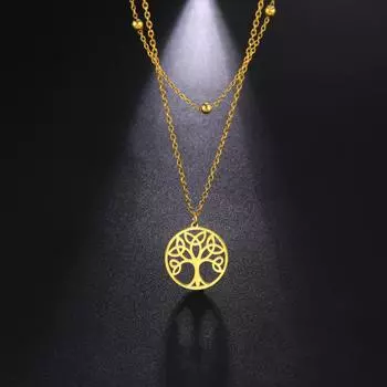 Ожерелье «Дерево жизни» из нержавеющей стали золотого цвета, талисман, амулет, колье, цепочка, ожерелья, винтажные украшения для женщин - V25