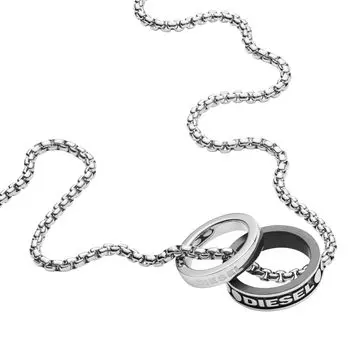 Ожерелье Diesel Silver из нержавеющей стали с двумя подвесками 55 см, 5 шт., без драгоценных камней, мужское (модель:DX1168040), + см, Сталь,