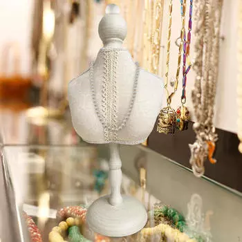 Ожерелье Дисплей Бюст Подставка для ювелирных изделий Ретро Белый Кружевной Цепной Держатель