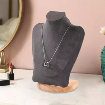 Ожерелье Дисплей Цепь Бюст Подставка Держатель Украшения Декор Элегантный Манекен Модель для 23 cm Grey Velvet