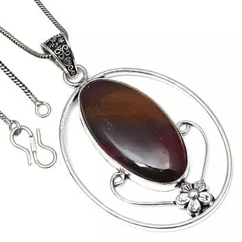 Ожерелье дизайнерское, драгоценный камень яшма, ручная работа, старинное серебряное украшение 2,75 дюйма