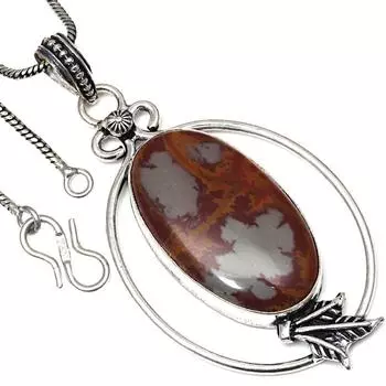 Ожерелье дизайнерское, драгоценный камень яшма, ручная работа, антикварное украшение 2,5 дюйма