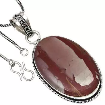 Ожерелье дизайнерское, яшма, драгоценный камень, ручная работа, старинное серебряное украшение 2,25 дюйма