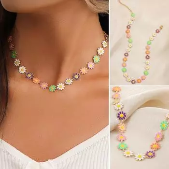 Ожерелье для девочек Стильное маслянистое гипоаллергенное ожерелье на ключице Маленькие цветы Ожерелье на ключице Ожерелье на ключице Ювелирные аксессуары золотистый