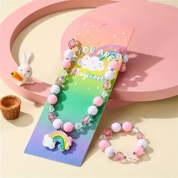 Ожерелье для девочки-принцессы, браслет, разноцветный кулон в виде единорога и радуги, детские украшения, подарок на вечеринку, нарядные украшения для маленькой девочки