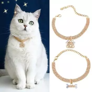 Ожерелье для домашних животных, изысканный кулон, устойчивый к выцветанию циркон, блестящее ожерелье в виде кошки, ювелирные изделия для домашних животных, фотография