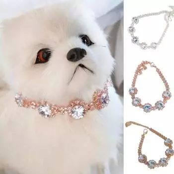 Ожерелье для домашних животных с блестящими стразами, экологически чистый ошейник для собаки из искусственного жемчуга, украшенные драгоценностями аксессуары для щенков и кошек для L золотистый