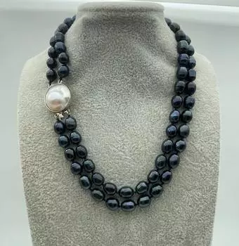 Ожерелье для мамы с таитянским черным жемчугом в стиле барокко 8-9 мм