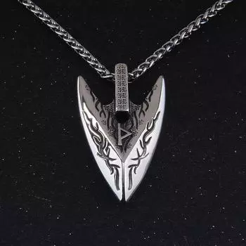 Ожерелье для мужчин «Копье судьбы Одина» с руническими символами Одина, лабрадорит, скандинавская мифология