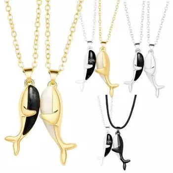 Ожерелье для пары, 2 шт., новинка, нежный магнитный кулон с изображением кита, ласковое объятие, ключица золотистый