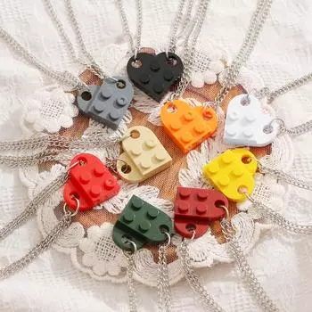 Ожерелье для пары дружбы, пара съемных подвесок из строительных блоков в форме сердца в стиле хип-хоп